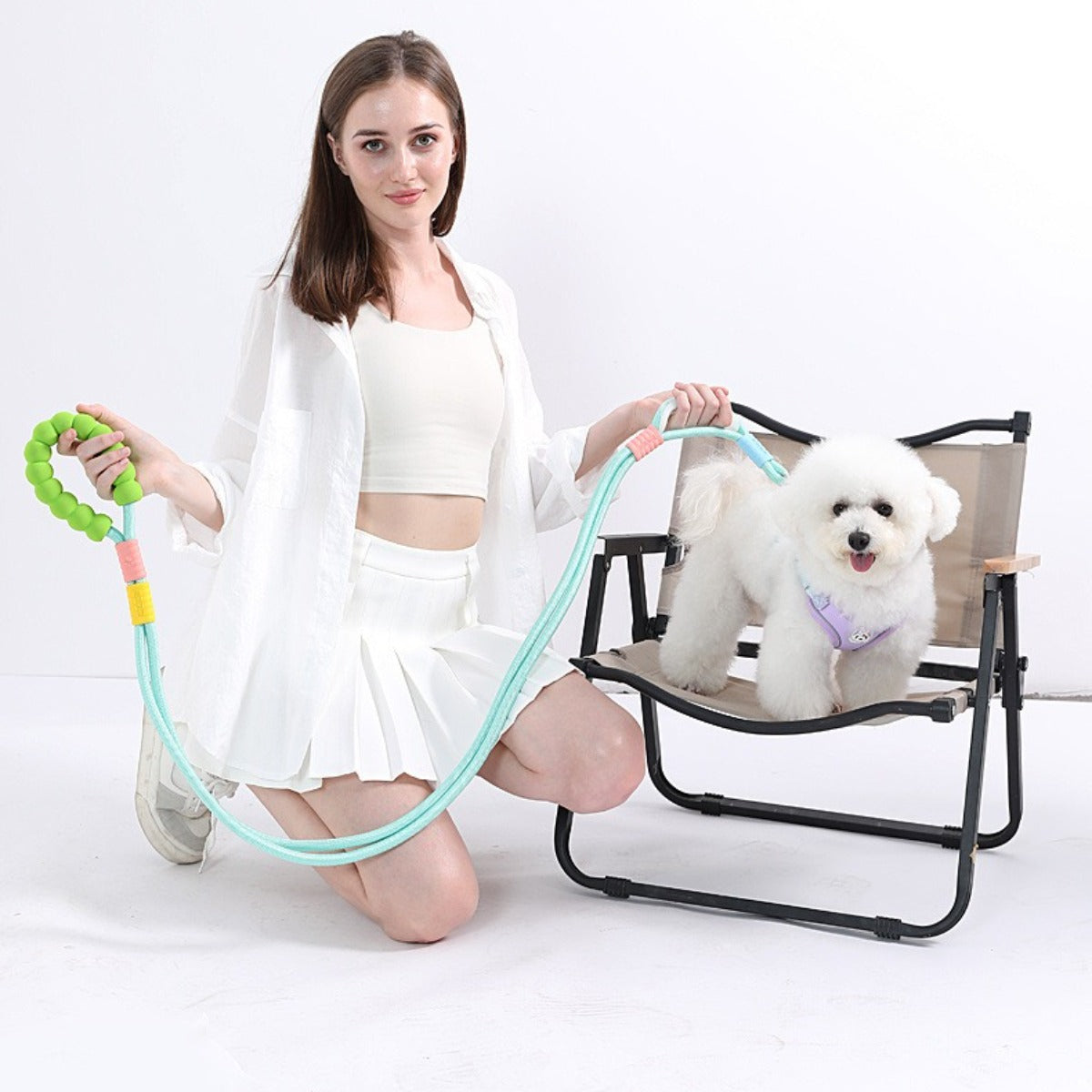 New pet dopamine color matching traction rope multifunctional adjustable crossbody P chain dog walking rope